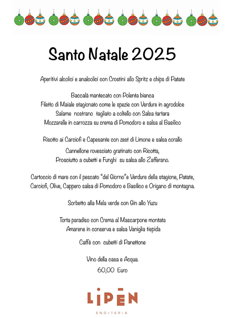 Menù Natale 2025 al Lipen