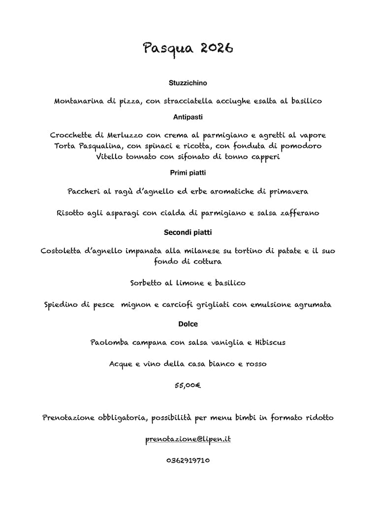 Menù di Pasqua Lipen 2026